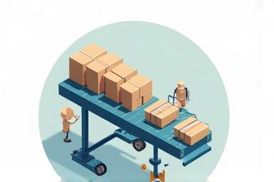 Pakete auf einem Förderband, symbolisiert zuverlässige und effiziente Logistik.