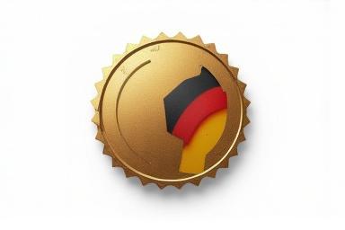 Qualitätssiegel und deutsche Flagge, symbolisiert 'Made in Germany' Qualität.